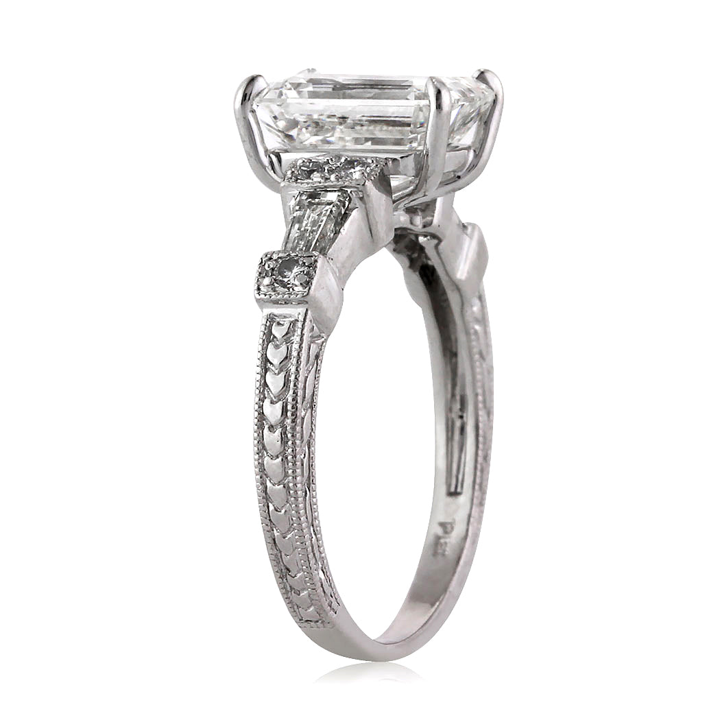 2.61ct Emerald Cut Diamond Engagement Ring Angle Tall Side | Mark Broumand