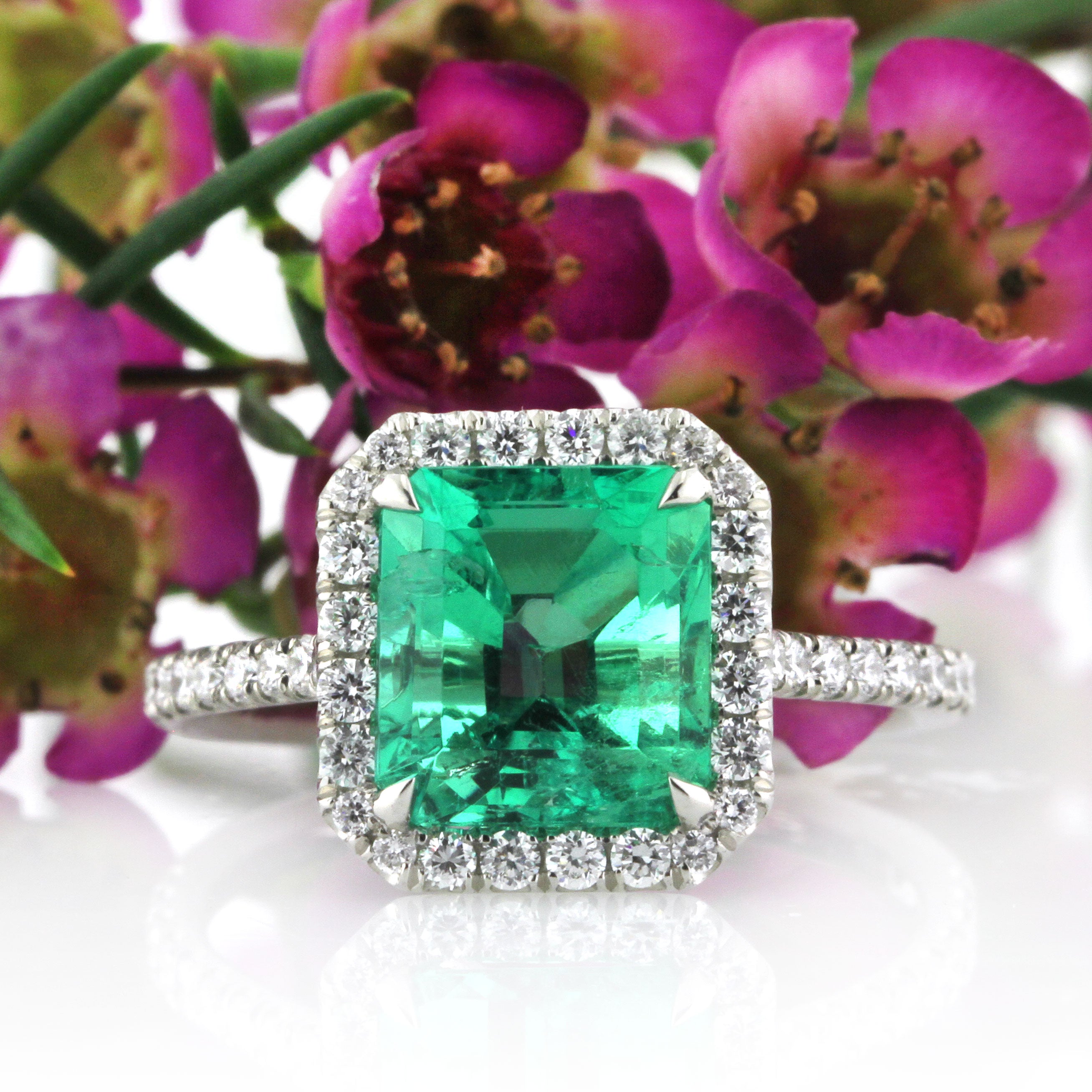 2.84ct Emerald and Diamond Engagement Ring | Mark Broumand