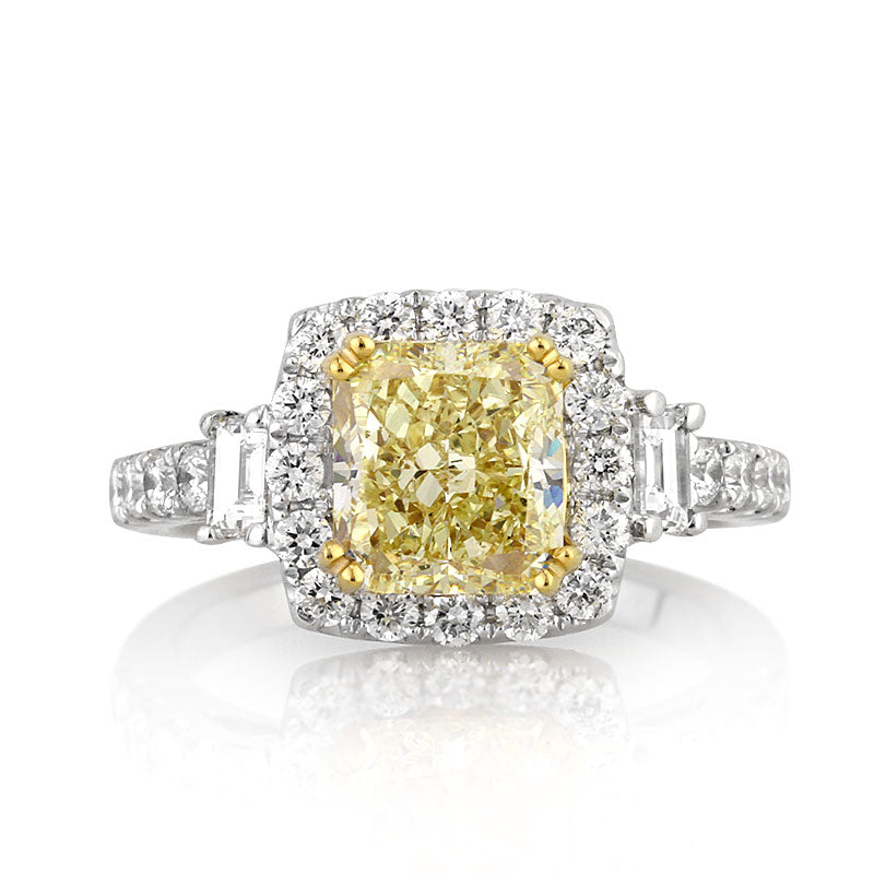 3.09ct Fancy Yellow Cushion Cut Diamond Engagement Ring