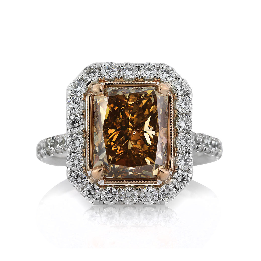 5.51ct Fancy Brownish Yellow Radiant Cut Diamond Engagement Ring | Mark Broumand