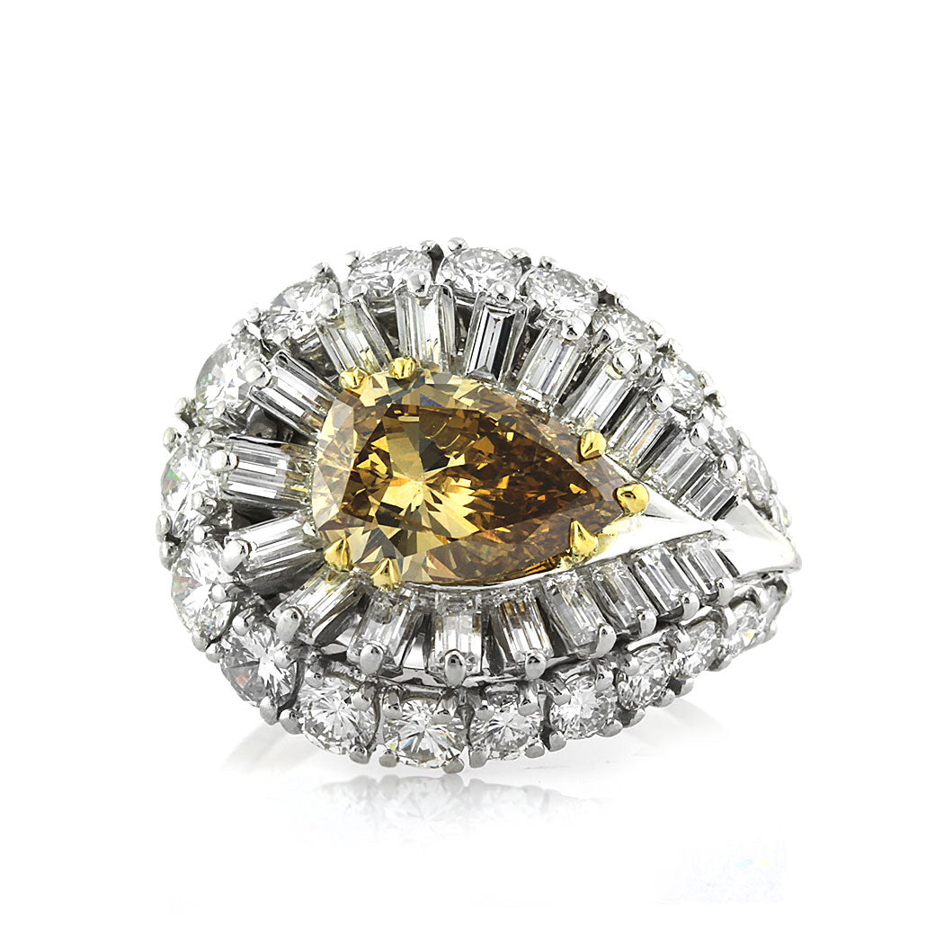 8.01ct Fancy Dark Brown Yellow Pear Shaped Diamond Engagement Ring  | Mark Broumand