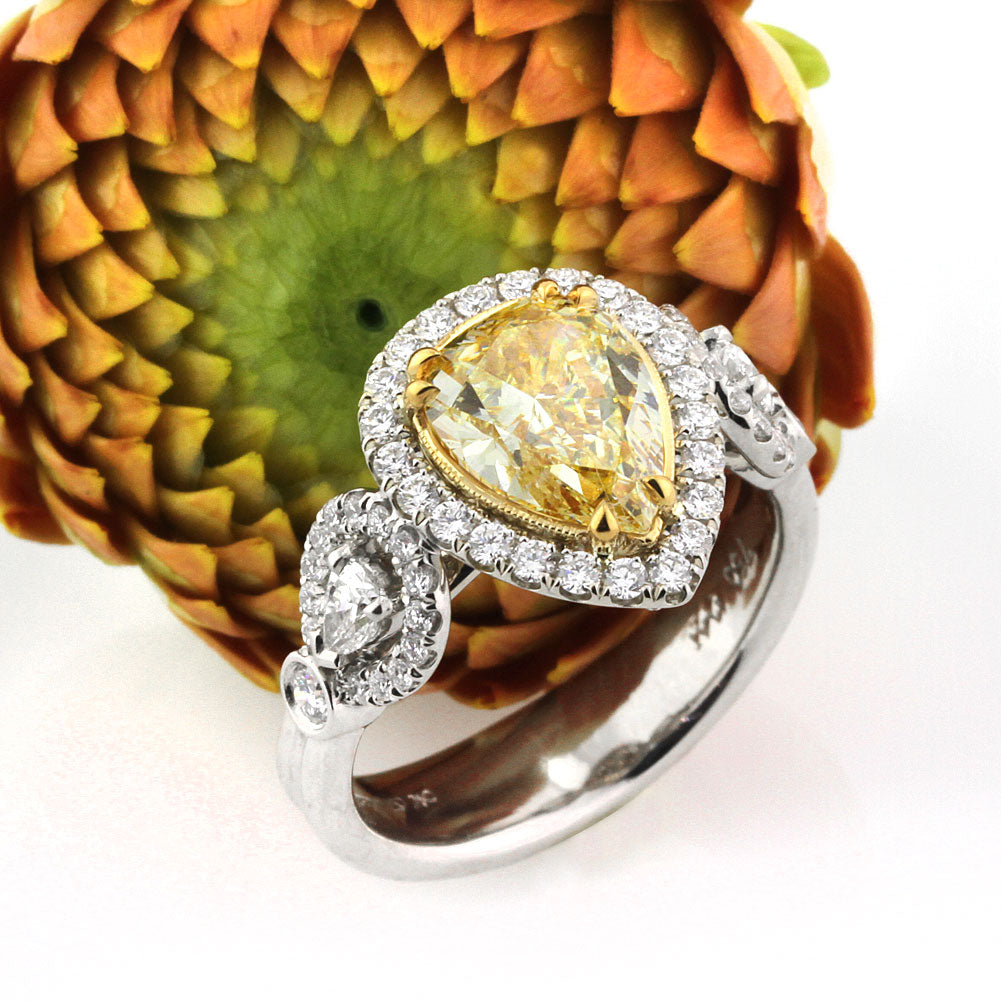 3.08ct Fancy Light Yellow Pear Shaped Diamond Engagement Ring | Mark Broumand
