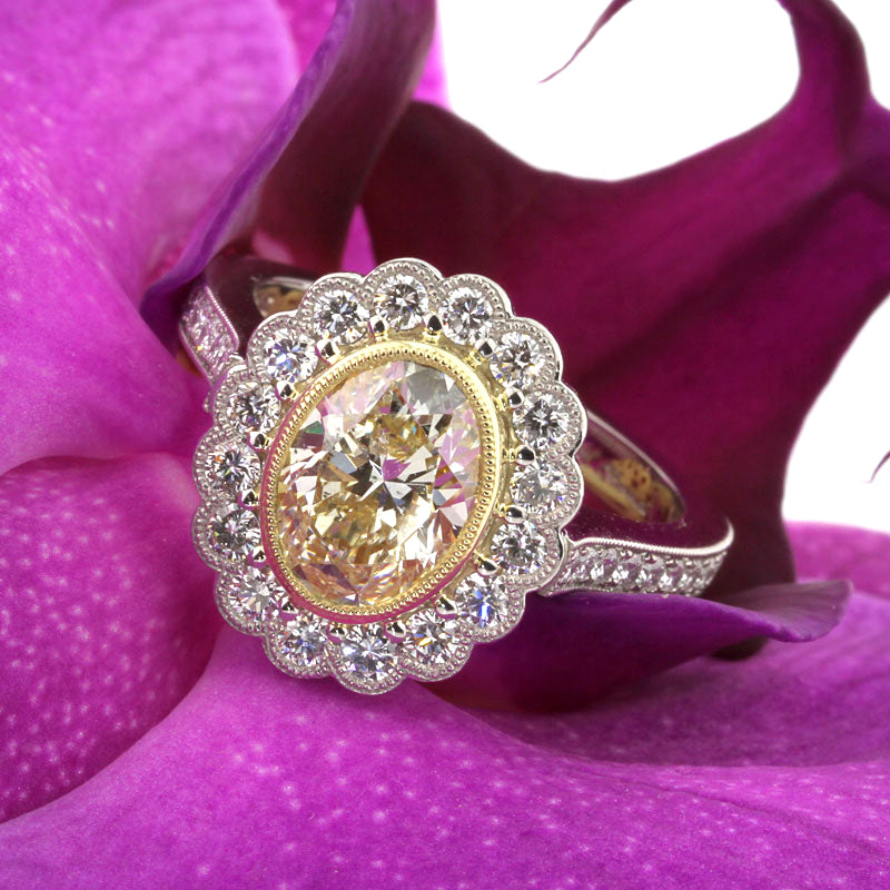3.09ct Vintage Style Fancy Yellow Oval Cut Engagement Ring | Mark Broumand