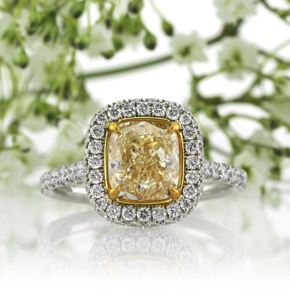 3.10ct Fancy Light Yellow Cushion Cut Diamond Engagement Ring | Mark Broumand