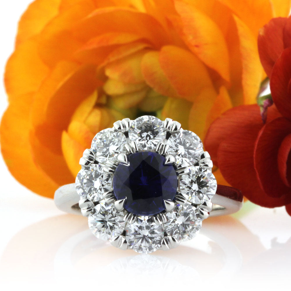 3.18ct Round Brilliant Cut Sapphire and Diamond Engagement Ring | Mark Broumand