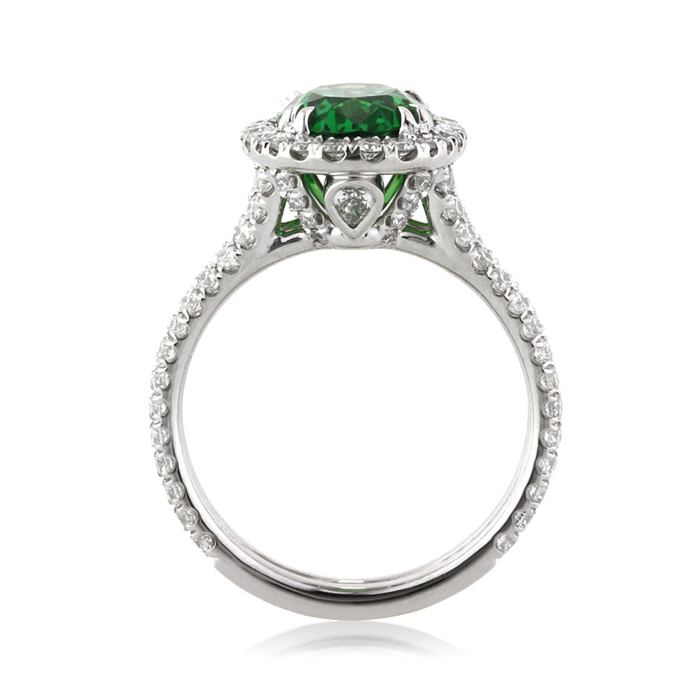 3.20ct Oval Cut Tsavorite and Diamond Engagement Ring Side View
