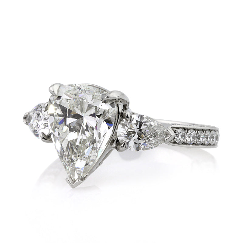 5.14ct Three Stone Pear Shaped Diamond Engagement Ring Side | Mark Broumand