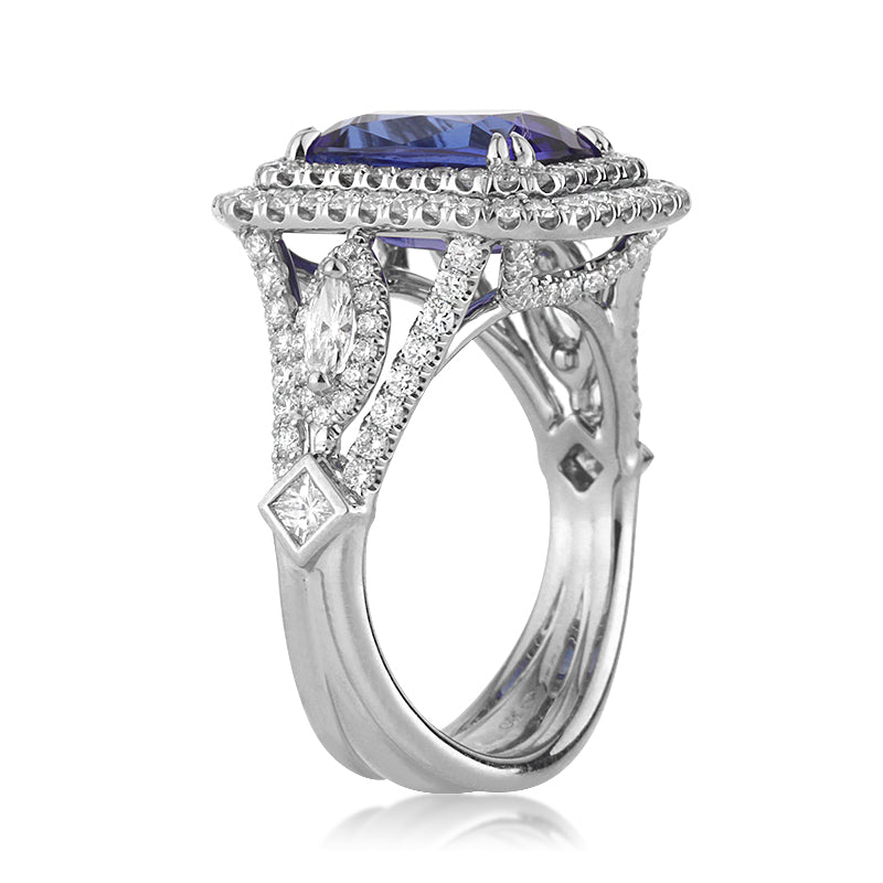 5.35ct Cushion Cut Sapphire and Diamond Engagement Ring Side View