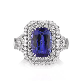 5.35ct Cushion Cut Sapphire and Diamond Engagement Ring | Mark Broumand