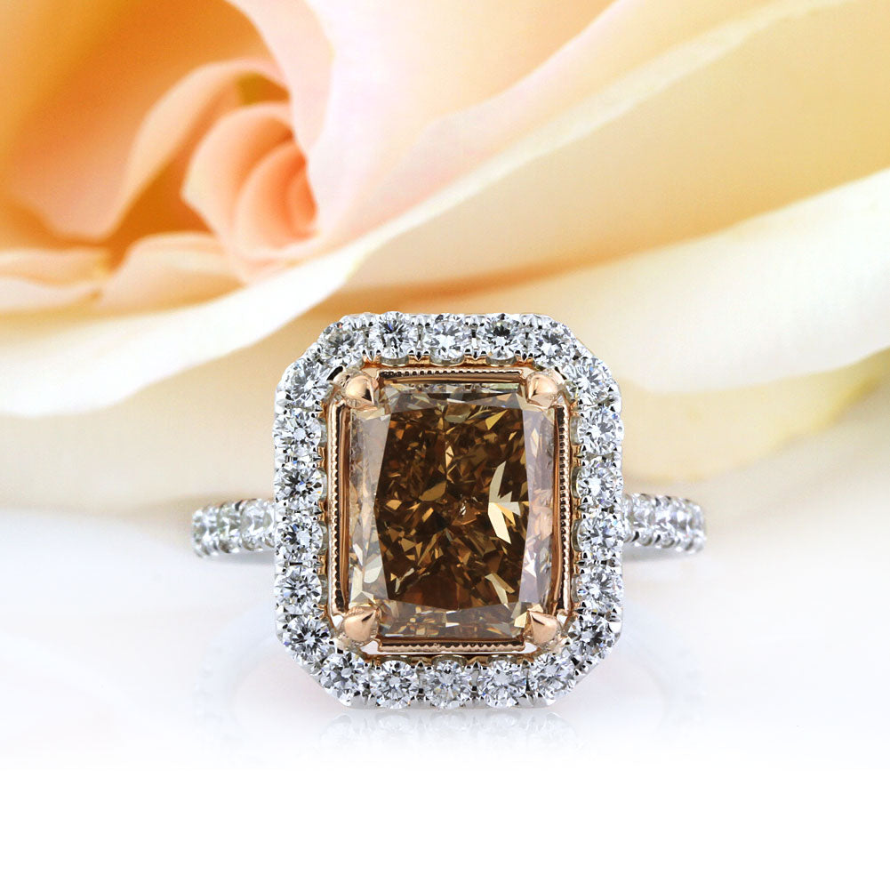 5.51ct Fancy Brownish Yellow Radiant Cut Diamond Engagement Ring | Mark Broumand