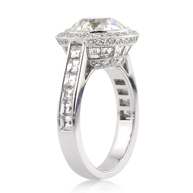 7.09ct Antique European Round Cut Diamond Engagement Ring Side View | Mark Broumand