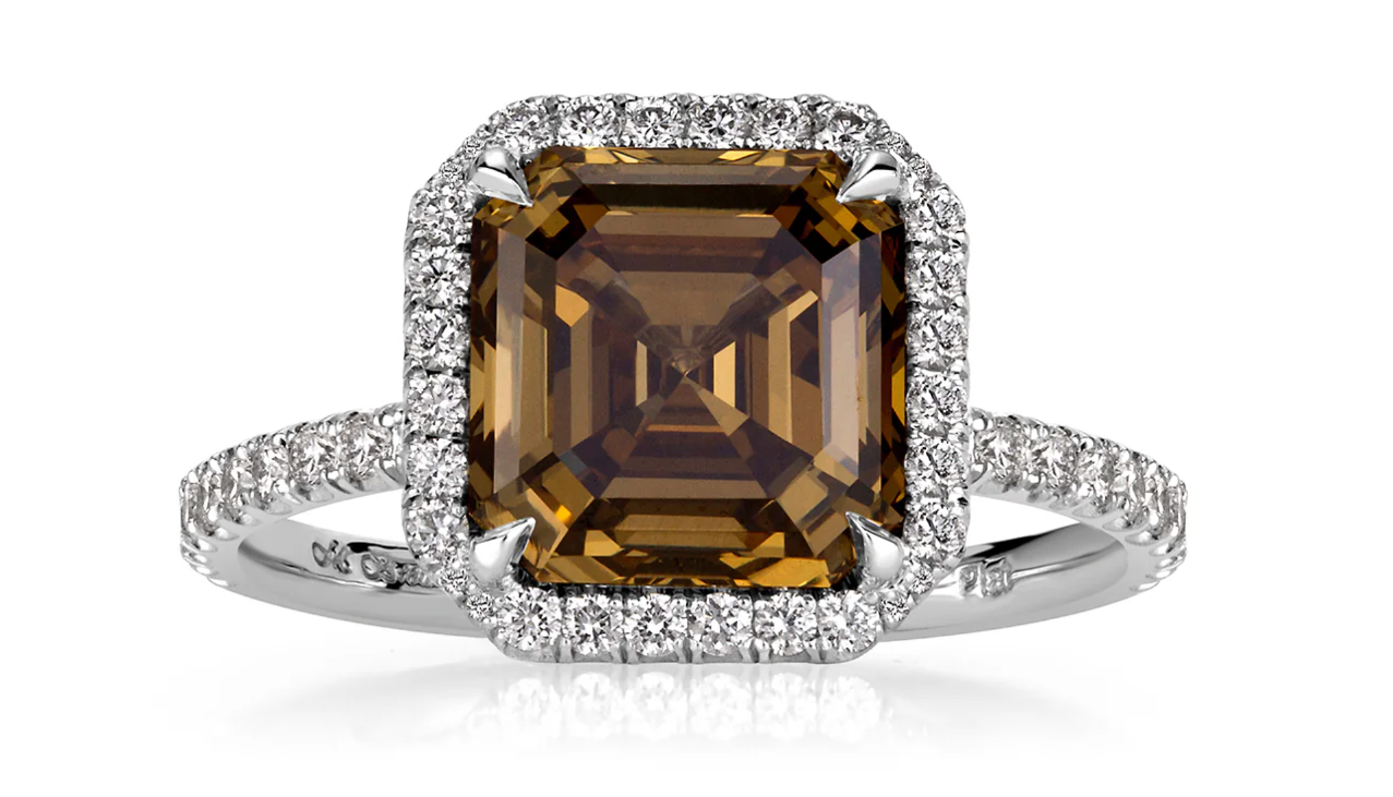 4.35ct Fancy Brown Asscher Cut Diamond Engagement Ring