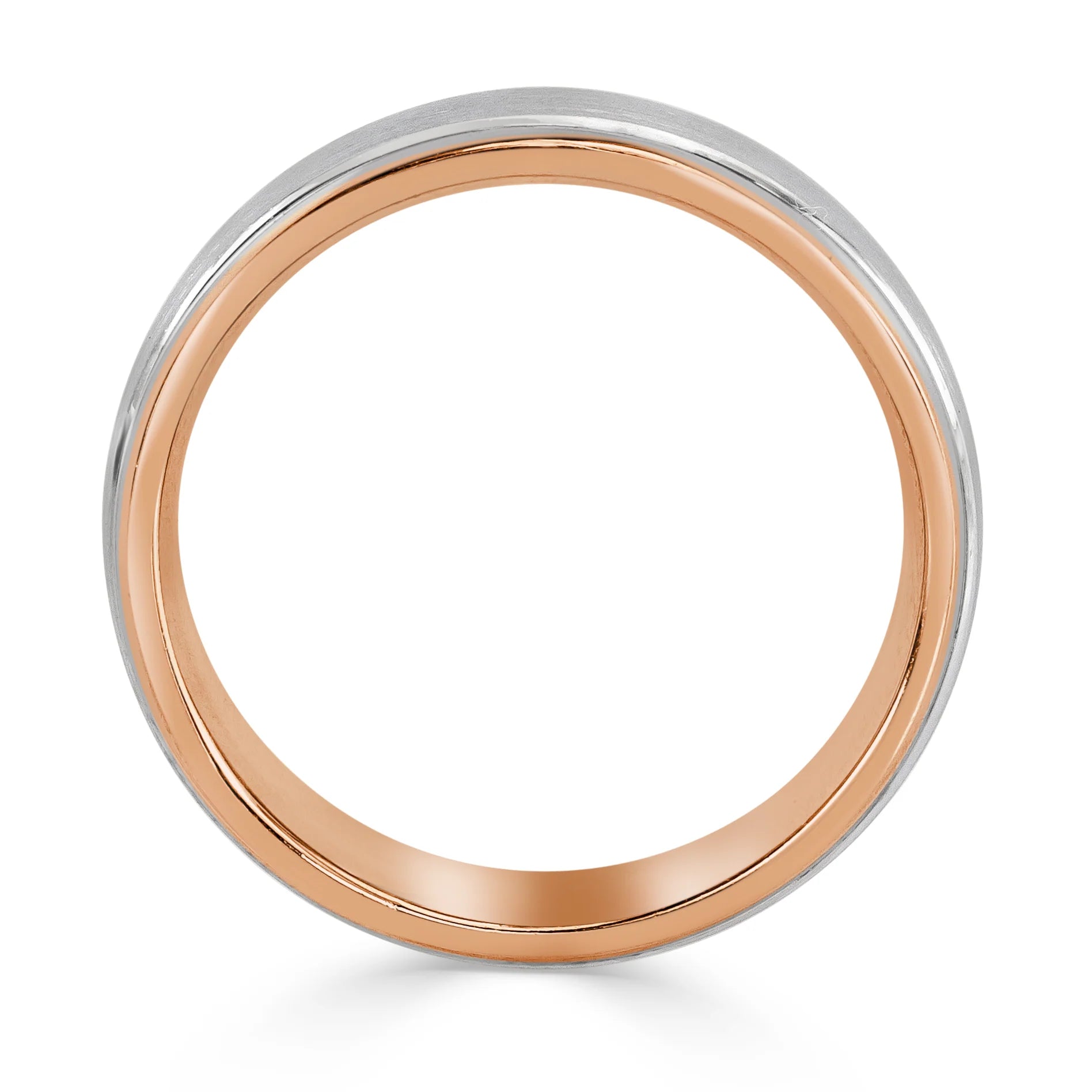 Men's Two-Tone Domed Satin Step Edge Wedding Band.