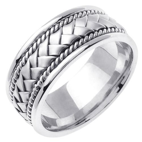 18K White Solid Gold Wedding Band for Women, Braided Gold Ring for