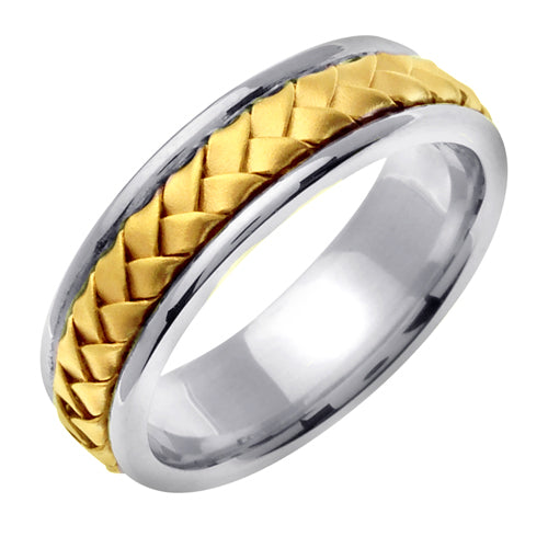 18K Two Tone Gold 5.5mm Wide Comfort Fit Wedding Band Ring