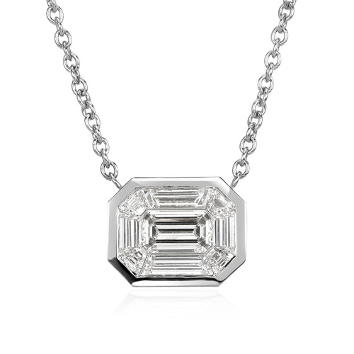 Emerald Cut Bezel Set Cubic Zirconia Pendant Necklace – Rivka Friedman  Jewelry