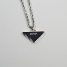 Load image into Gallery viewer, Authentic Prada silver and navy triangle - Repurposed and converted necklace (20.1”/51cm long)

