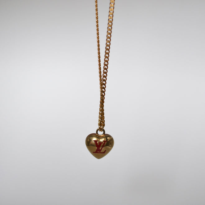 Small Vintage Gold Repurposed Louis Vuitton Heart Charm Necklace