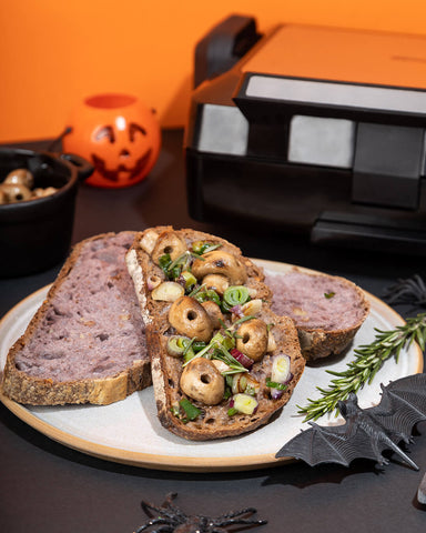 bruschetta with mushrooms. Halloween themed 