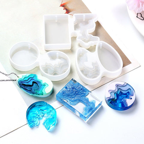 DIY Crystal Epoxy Resin Earrings Mold Water Pattern Wave Necklace Pendant  Bracelet Hanging Earrings Jewelry Silicone Resin Molds