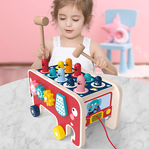 Wack A Tune Toddlers Kids Wooden Mallet Bench Bus Toy