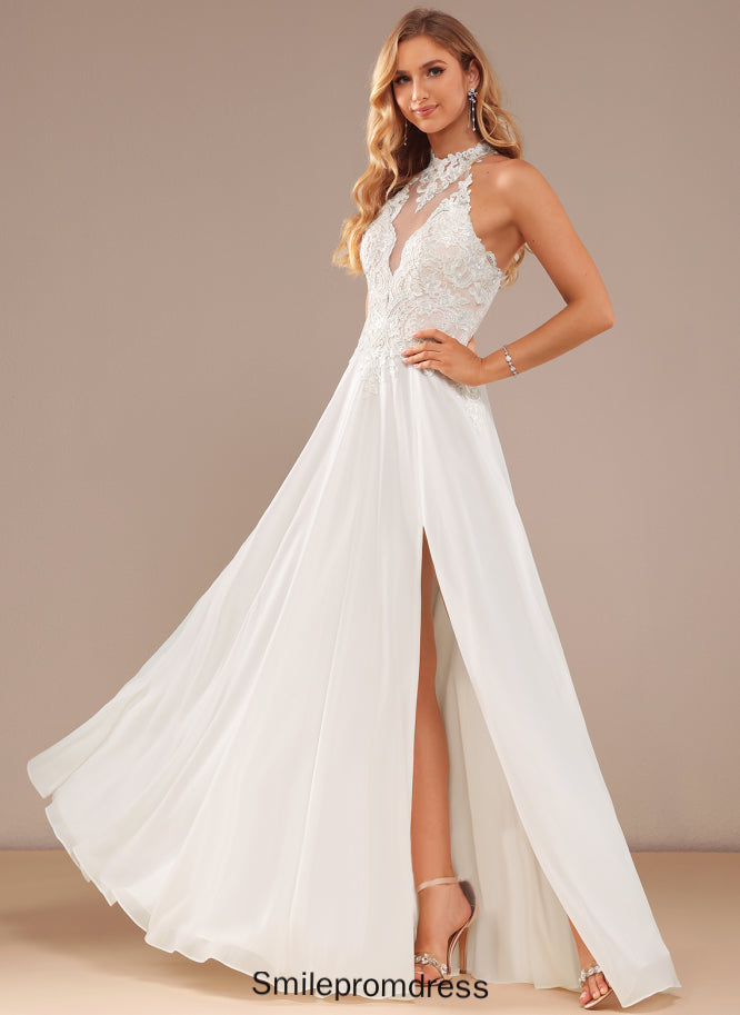 High Lace Jasmine Wedding Dresses Dress Neck Front With Lace Split Wedding Sequins Chiffon Floor-Length Beading A-Line