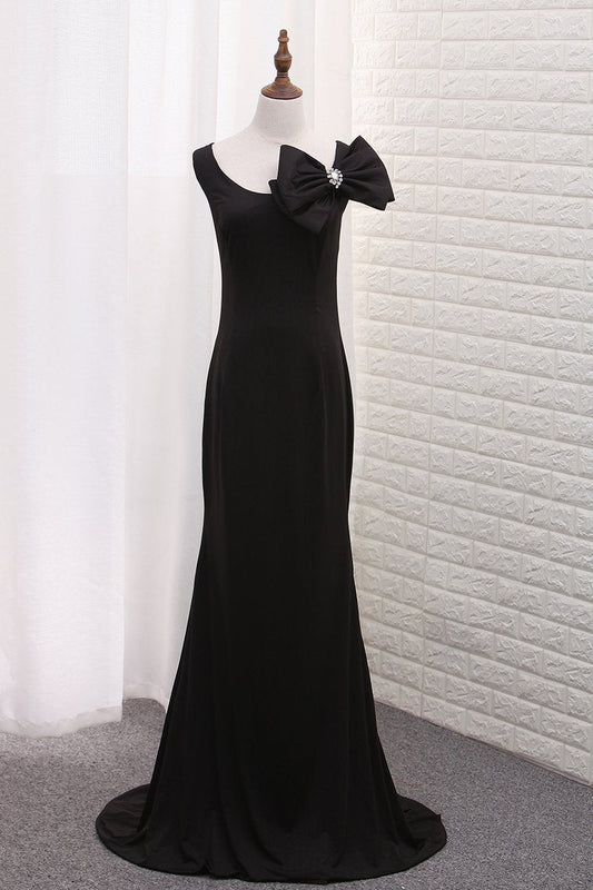 Straps Sheath Evening Dresses With Bow-Knot Sweep Train