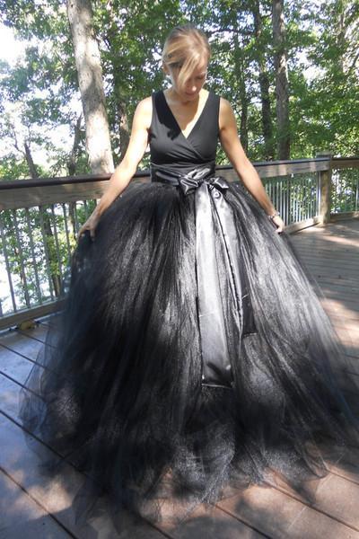 2021 balck organza A-line V-neck bowknot ball gown dresses long prom dresses