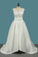 2021 A Line Satin Scoop Wedding Dresses With Applique Asymmetrical