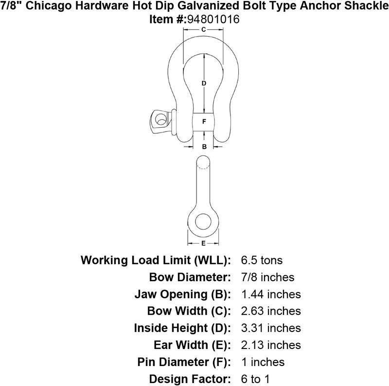 7 8芝加哥五金热镀锌螺栓式锚固卸扣规格图