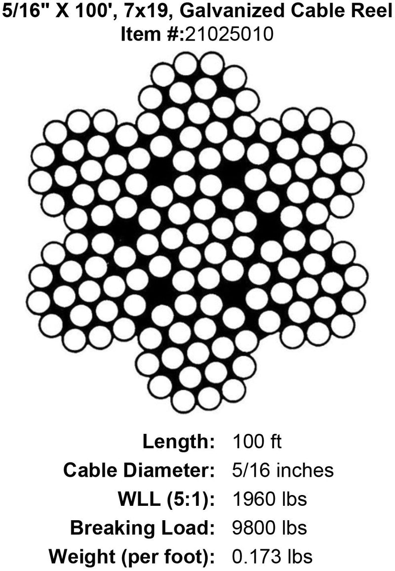 5 × 16 × 100英尺镀锌电缆规格图