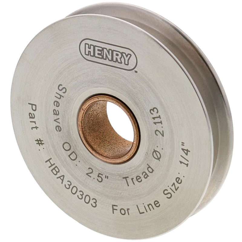 1/4“电缆x 2.5”直径亨利块不锈钢滑轮自润滑青铜衬套