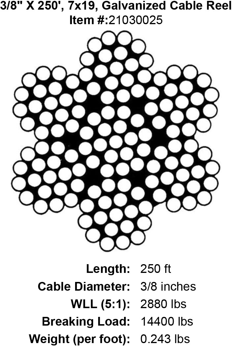 八分之三× 250英尺镀锌电缆规格图