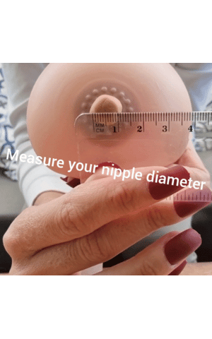 a woman showing how to measure nipples 
 for flange insert
