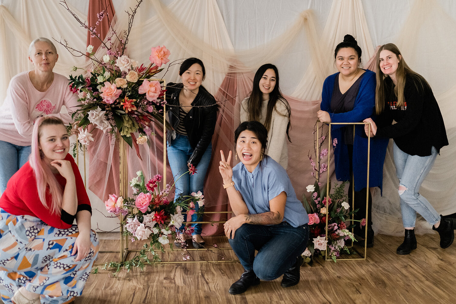 students with group floral design installation sydney flower school
