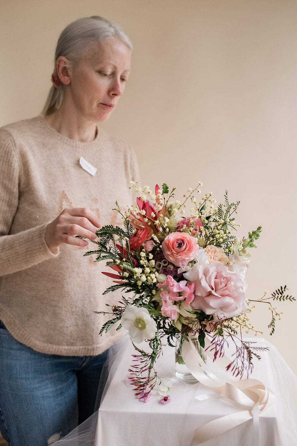 student with bouquet design garden inspired modern floristry course sydney