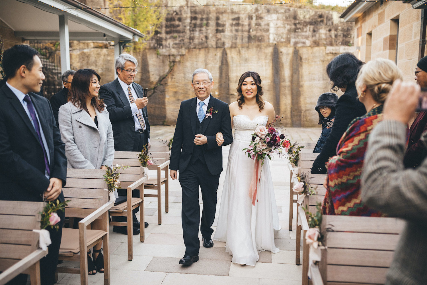 father walking bride down aisle gunners barracks ceremony