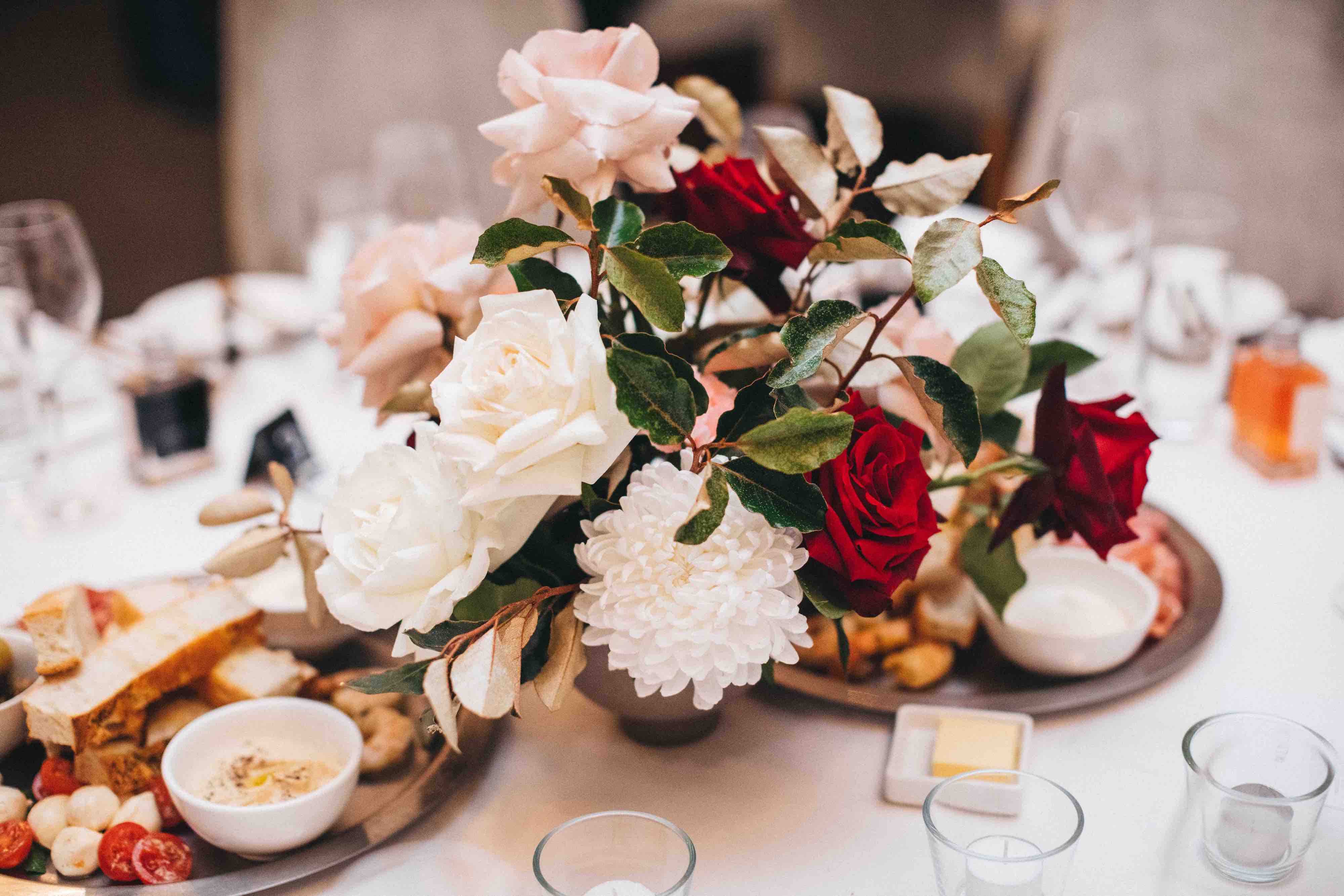 low table centrepiece flowers sergeants mess wedding