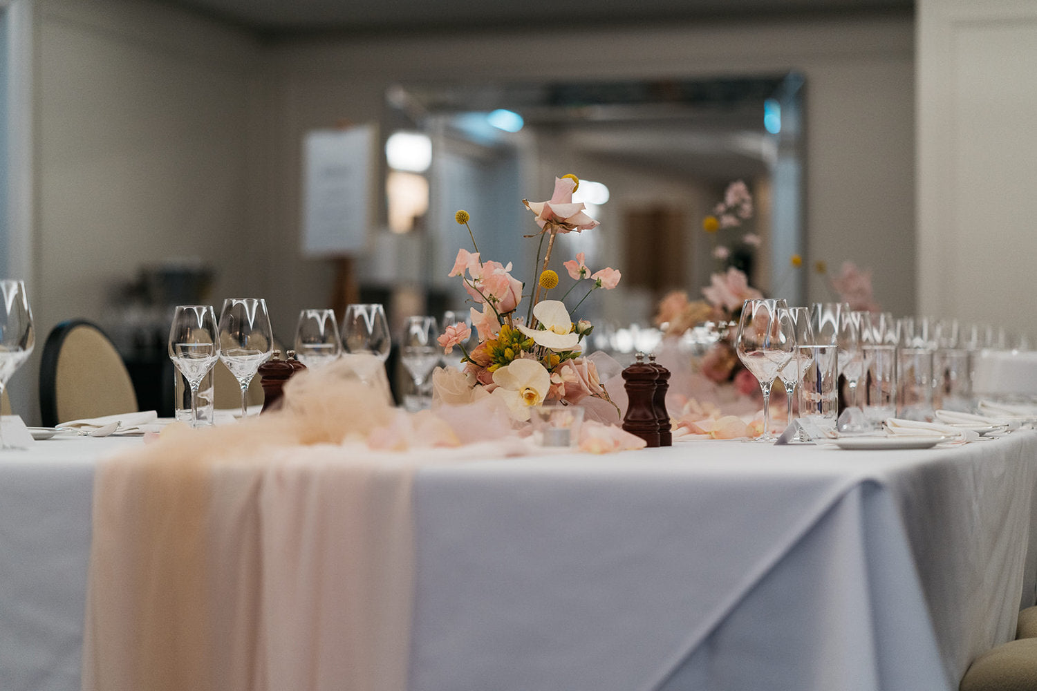 tablescape flower design wedding fabric runner langham sydney