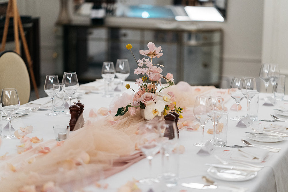 artistic whimsical table floral design at langham wedding reception sydney