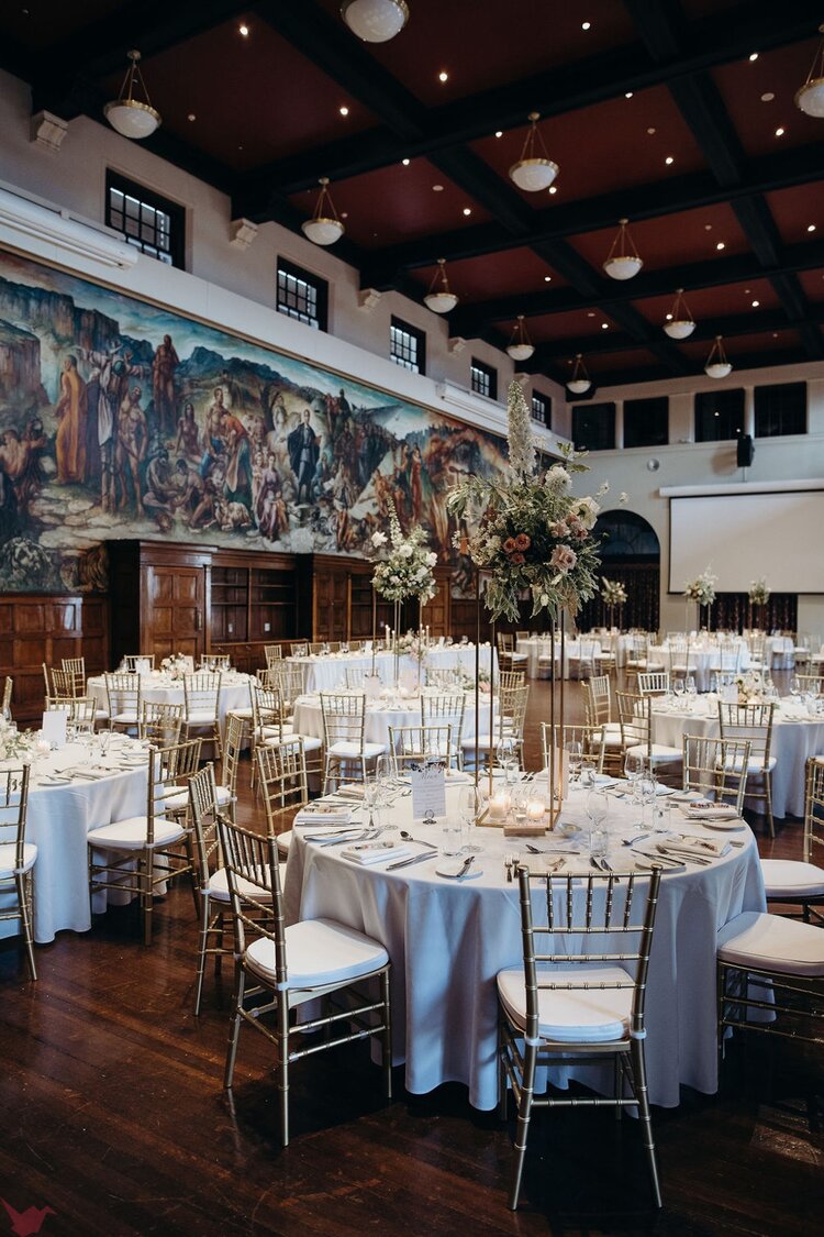 sydney uni the refectory hostco wedding reception round table centrepieces