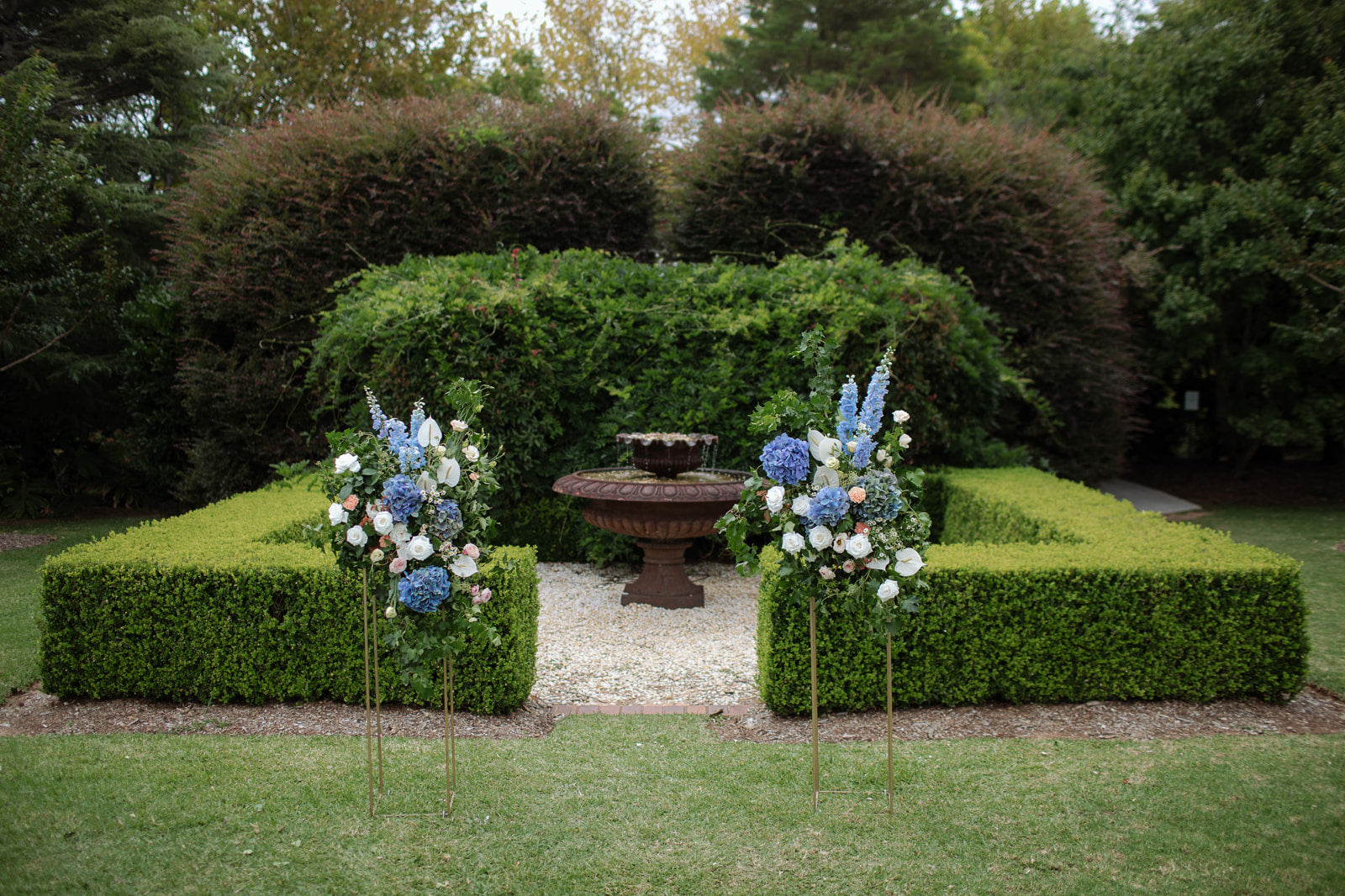 ceremony garden flowers stands modern bells at killcare