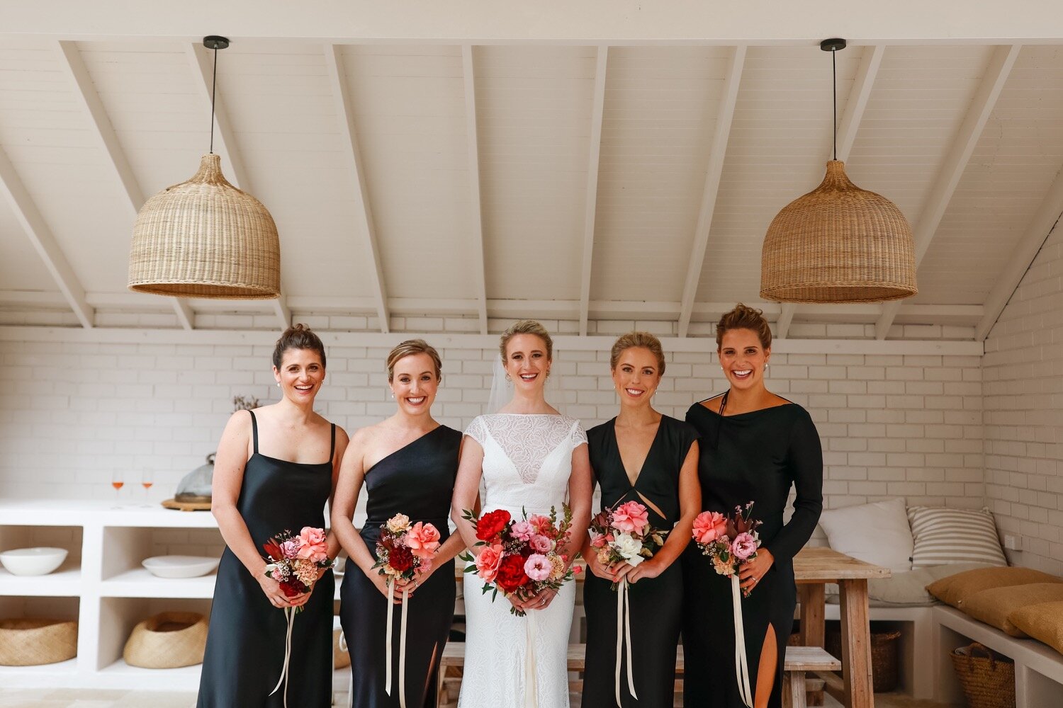 bridal party with bridesmaids sydney with flowers