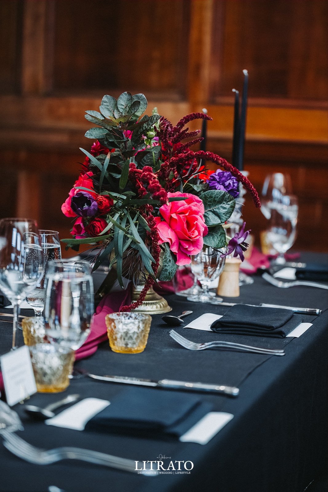 reception table setting flowers candles litrato old clare hotel