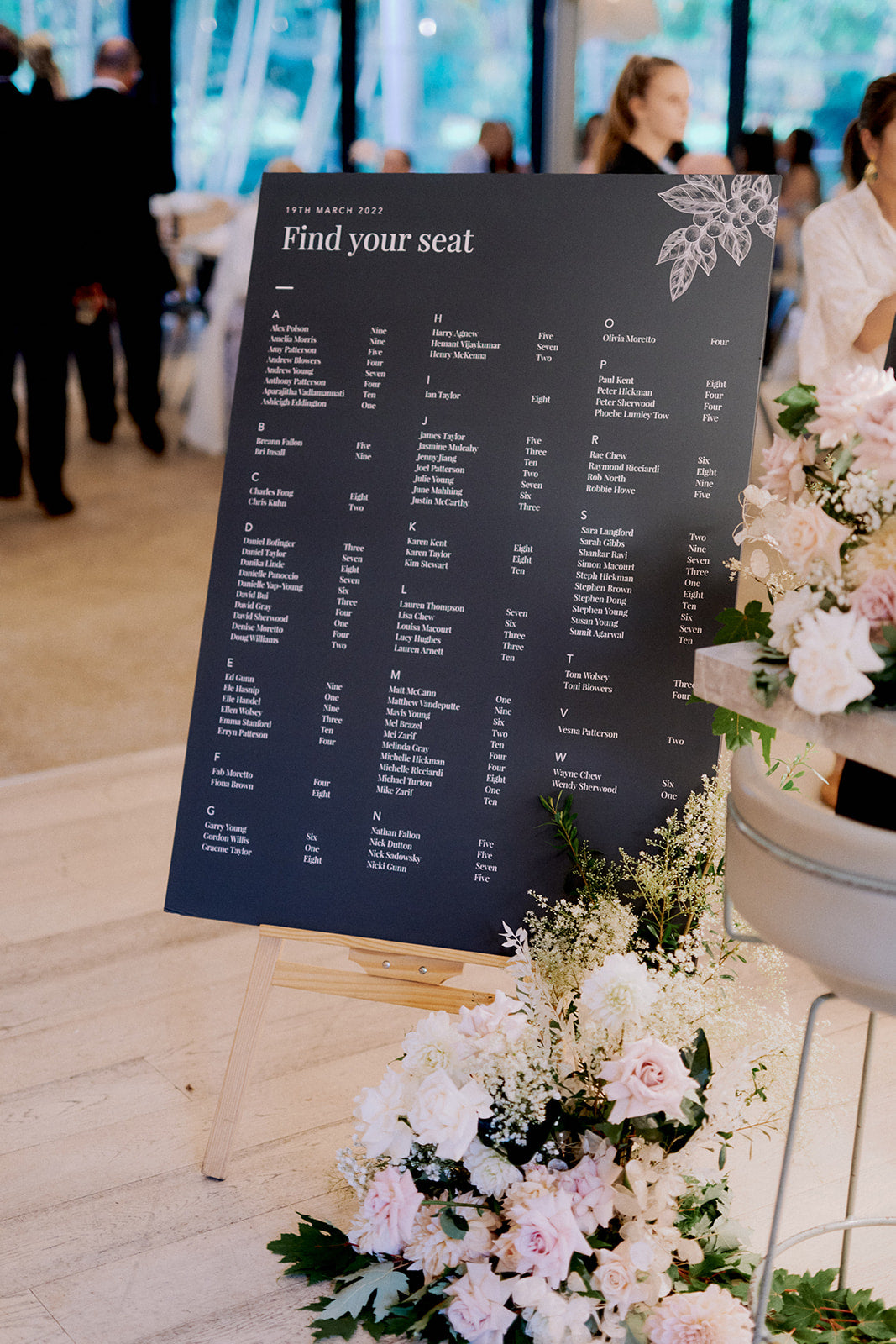 seating chart botanic house wedding with flowers