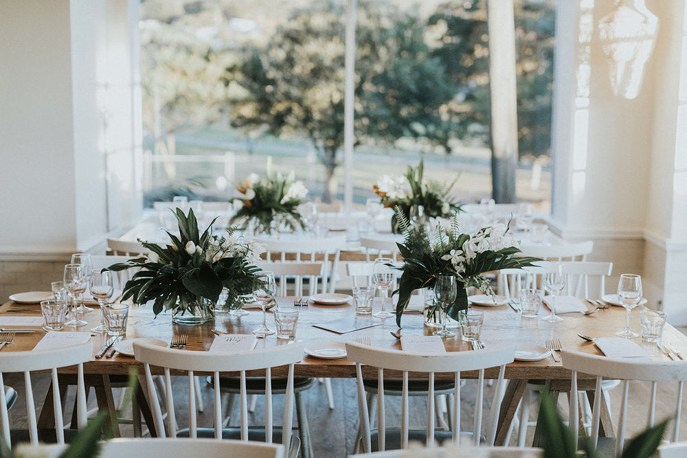 watsons bay boutique hotel wedding reception table flowers