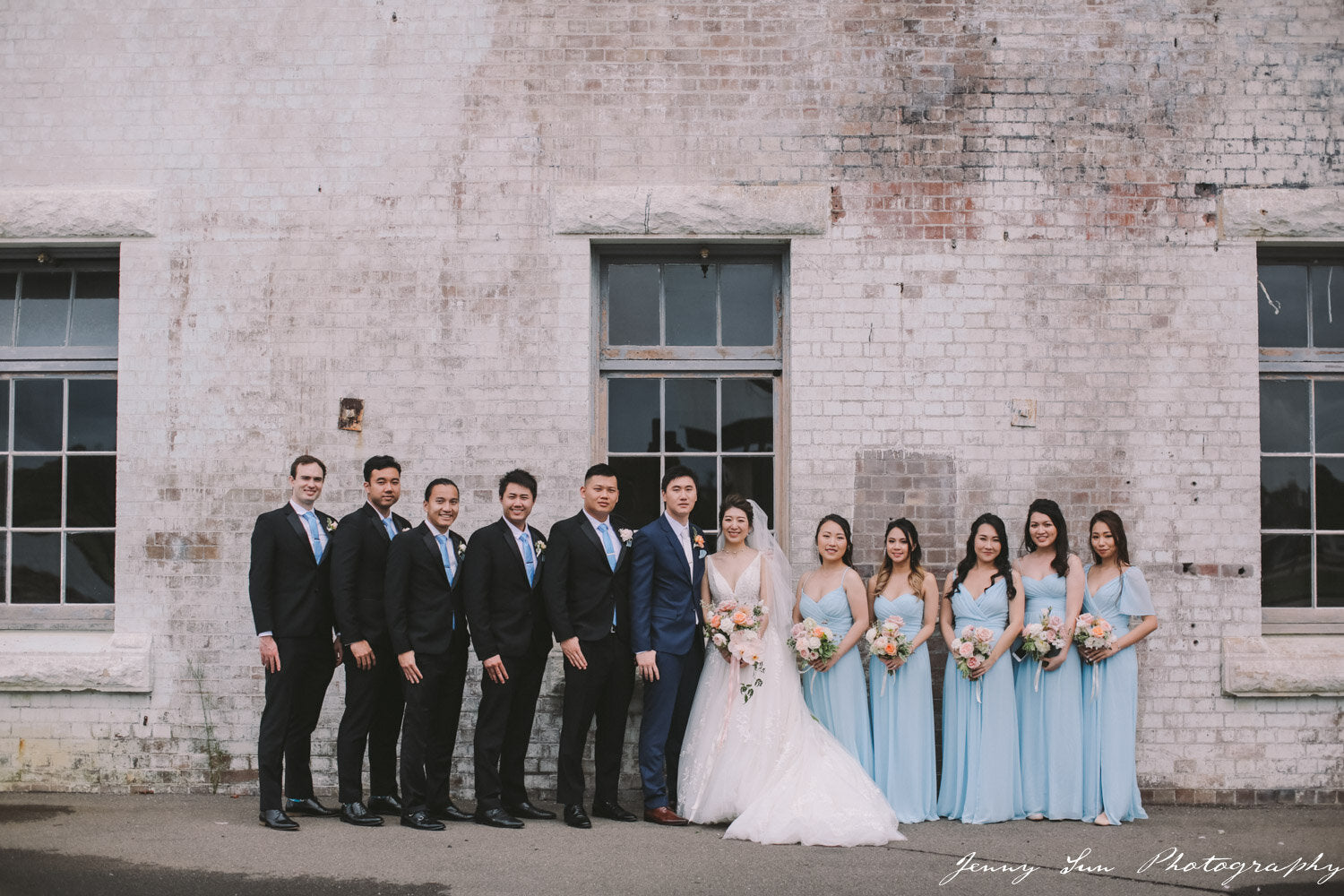 wedding bridal party at pier one