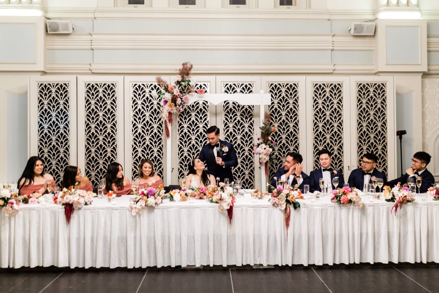 bridal wedding party table at qvb tea room