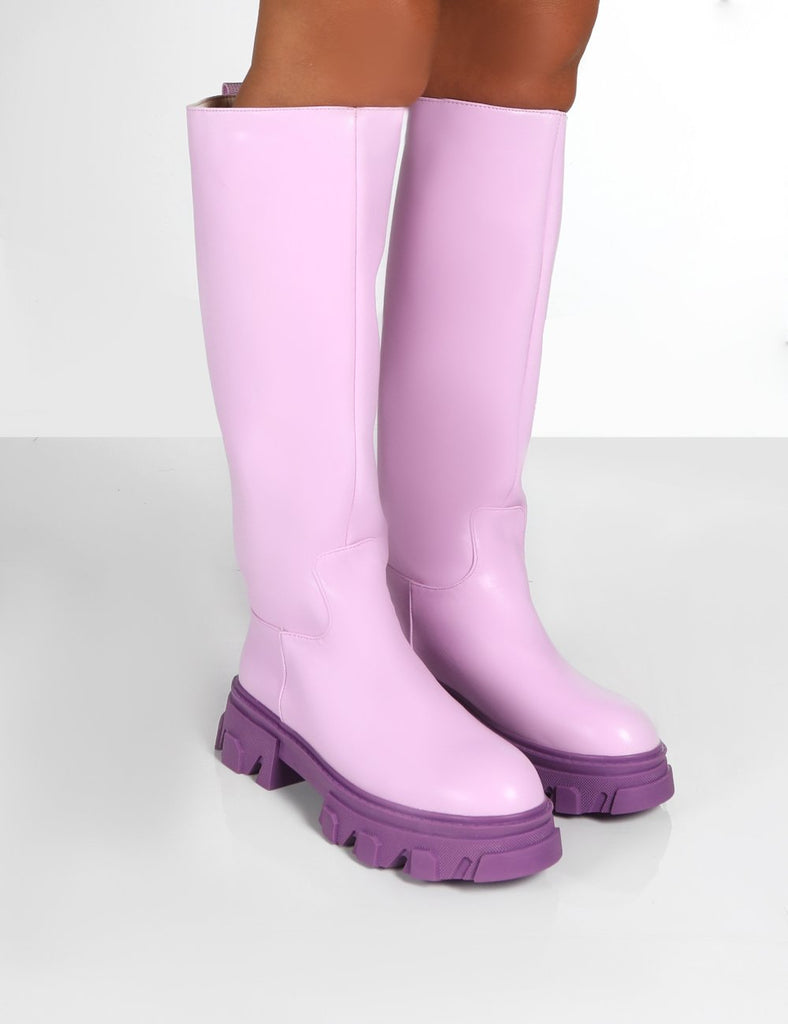 Elena Lilac Knee High Chunky Sole Boots |Public Desire – Public Desire ...