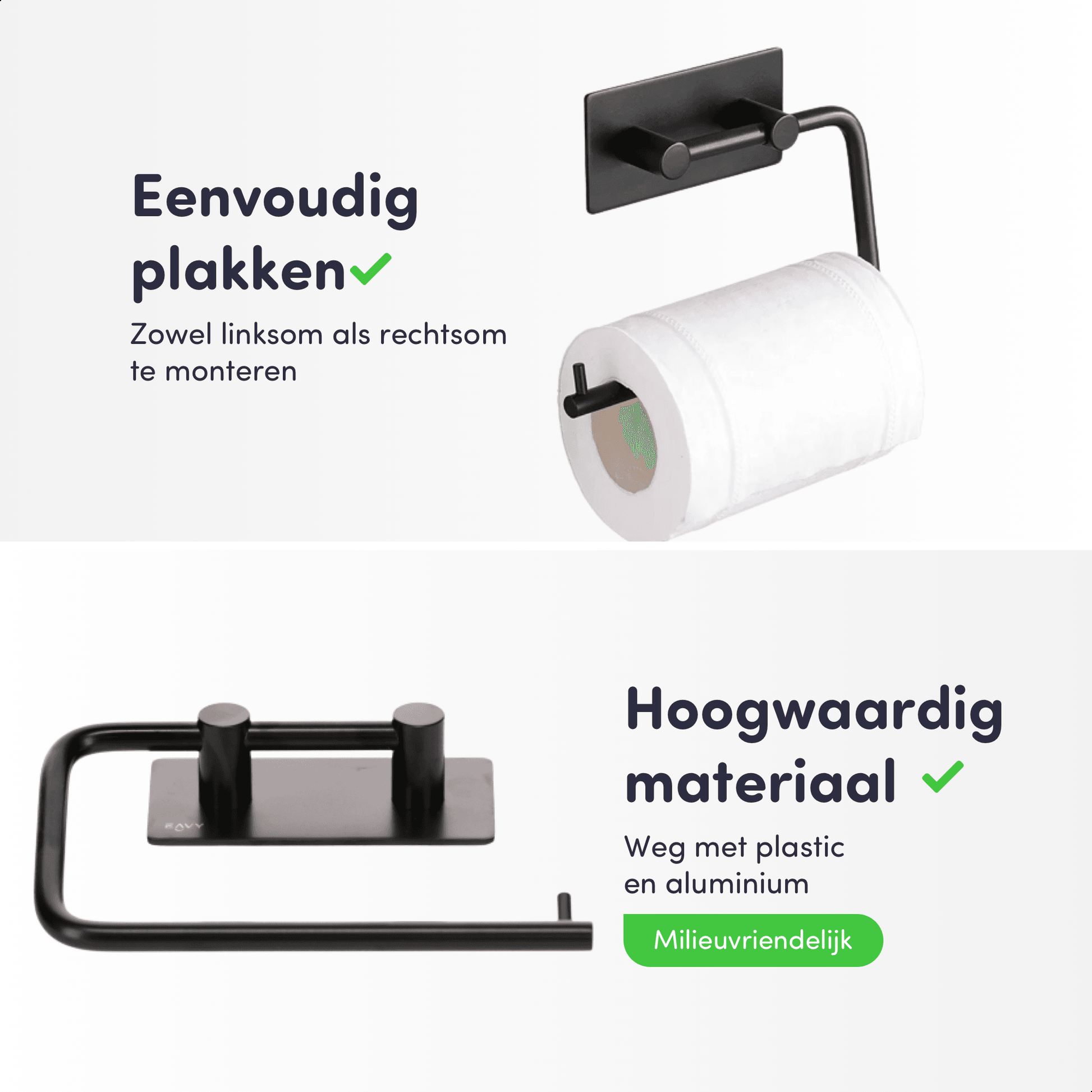 | WC rolhouder Zonder Boren - Zelfklevend - RVS Toiletrolhouder Zwart EAVY.NL